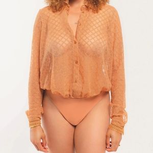 NWT Louisa Bracq  Ultraluxe Paco Embroidery Shirt Bodysuit SZ XS BLUSH